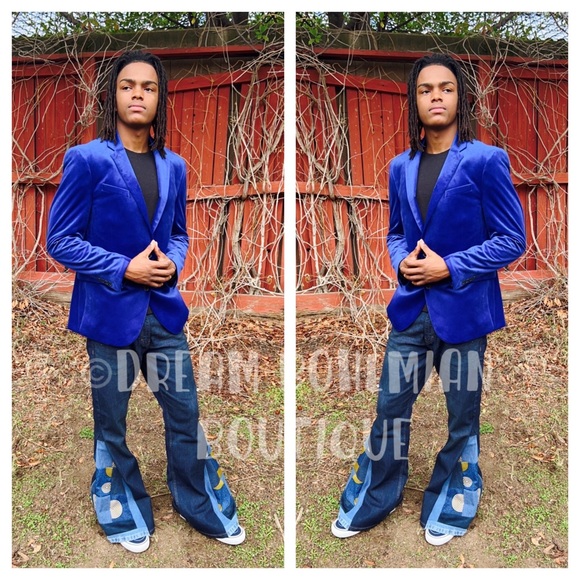 Bell bottom Jeans Patchwork Unisex Upcycled Mens Jeans - Picture 3 of 7